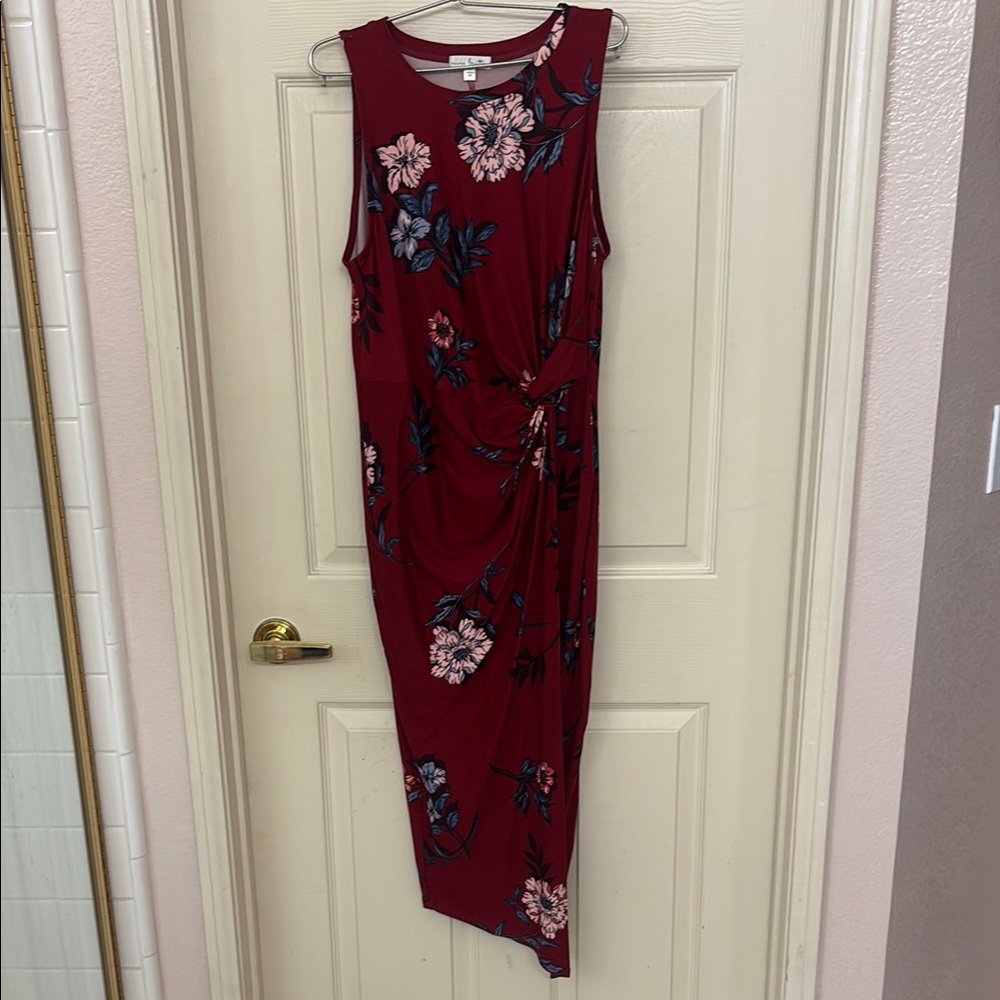 Nine Britton Burgundy Floral Asymmetrical Dress